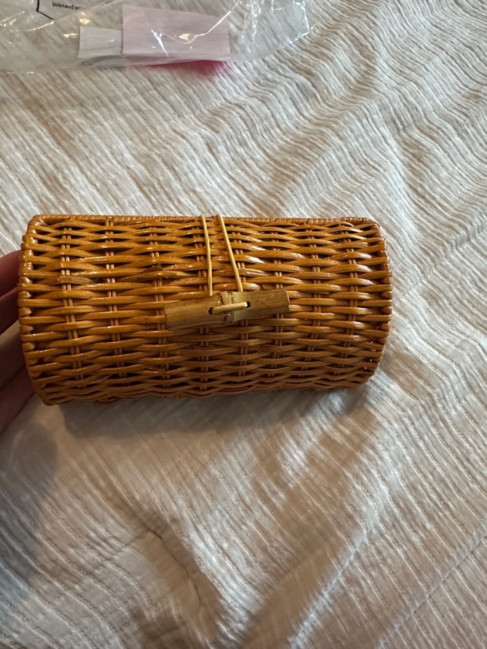 Lilly Pulitzer Honey Brown Woven Rattan Clutch with Bamboo Toggle